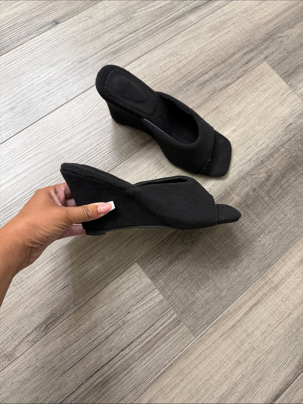 Black Open-Toe Wedge Mules - Women's Slip-On Heels